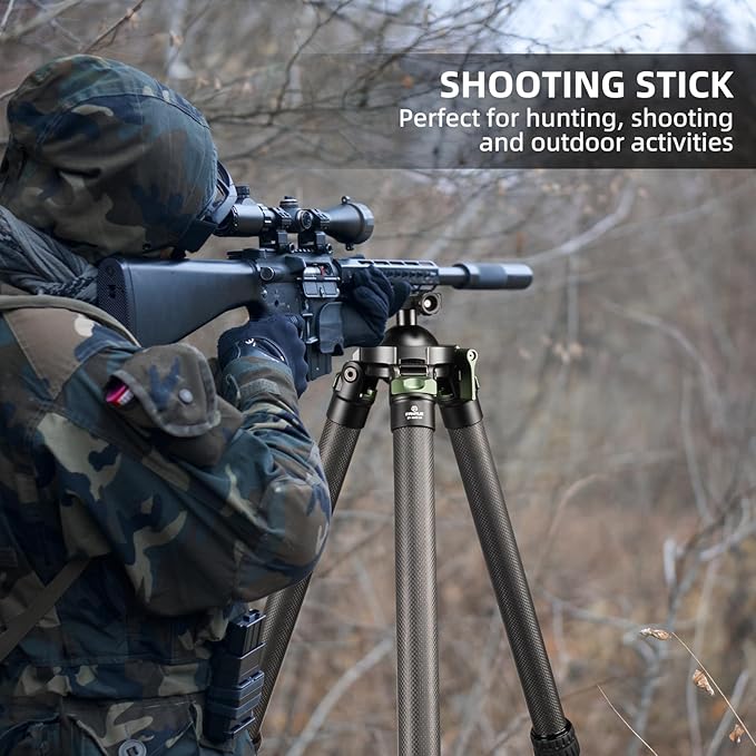 FANAUE Carbon Fiber Tripod 360 Degree Ball Head, Quick-Release Arca-Swiss Mount System, Adjustable Legs, Shooting Rest, and Hands-Free Operation for Hunting, Shooting, and Outdoors