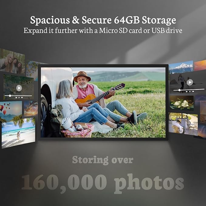 BSIMB 32 Inch Large Digital Picture Frame, Touchscreen 64GB 1920x1080 FHD WiFi Photo Frame Electronic Display Wall Mount Include, Share Pictures/Videos via App/USB/SD, Easy Setup, Gifts for Mom, Black