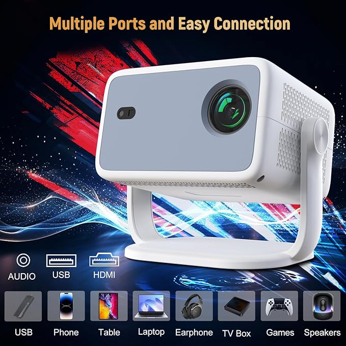 【Velec Officially Licensed & Google CTS Approved】Smart Projector with WiFi and Bluetooth, Auto Focus & Auto Keystone, 360°Rotation 4K Support Native 1080P, 650 ANSI Portable Mini Outdoor Projector