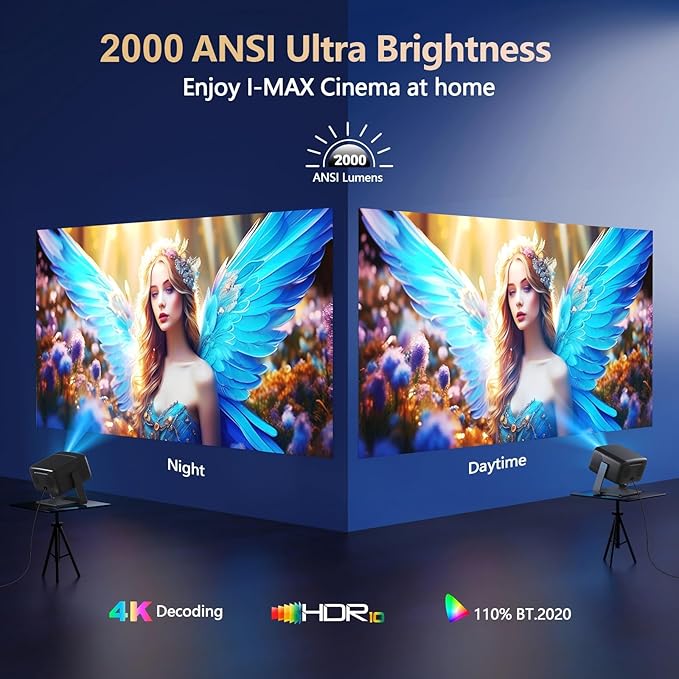 [2000 ANSI/ Official-NetfIix/360°Stand] Outdoor Projector with WiFi and Bluetooth, Auto Focus, Auto Keystone 4K Projector Native 1080P Support 36W DoIby Audio 500'' Display Smart Proyector