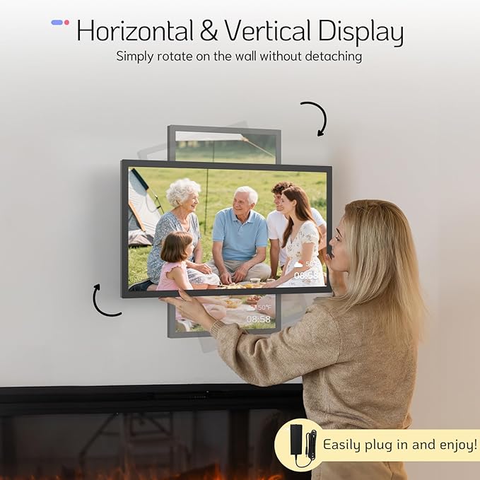 NexFoto 27 Inch Touchscreen Digital Picture Frame, FHD WiFi Photo Frame Electronic, 64GB Digital Frame, Add Photos from Google Photos, Upload Videos, Gifts for Housewarming, Black