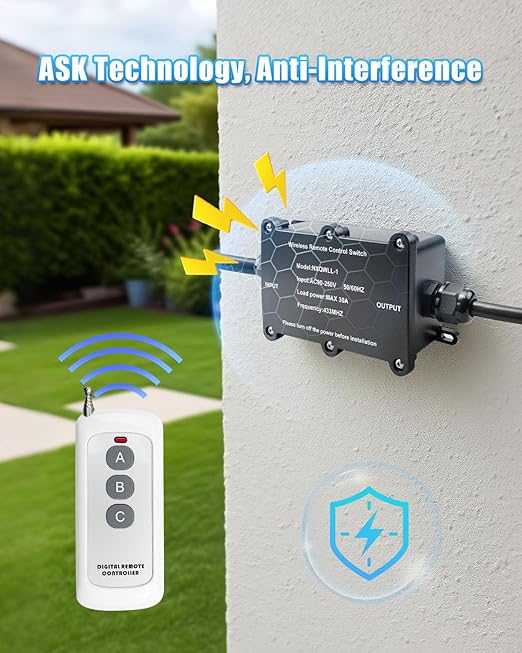 AC110V Waterproof Box Power Switch, Long Distance Wireless Remote Control for Lights Dust Collectors Farm Water Supply