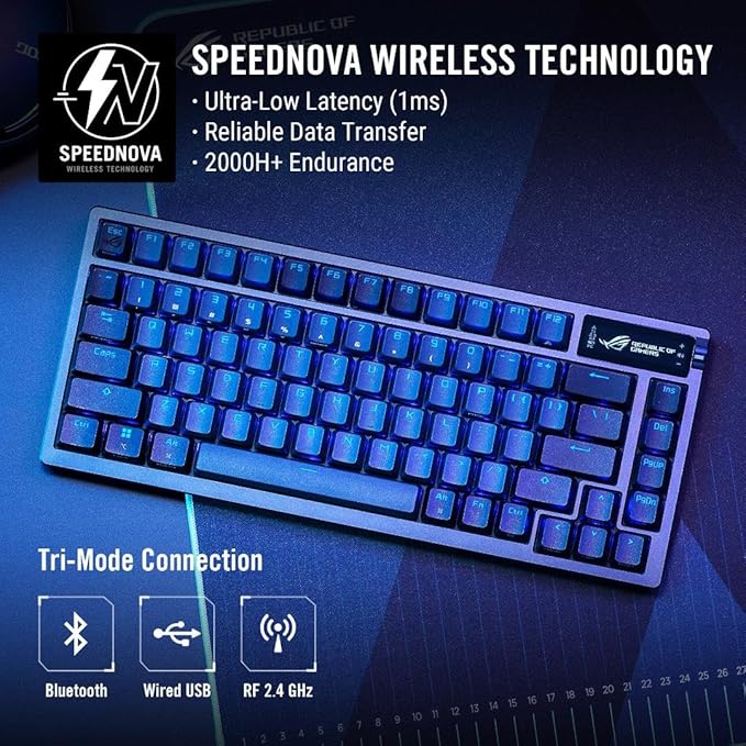 ASUS ROG Azoth Wireless Mechanical Gaming Keyboard – 75% TKL, Tri-Mode Connectivity, Hot Swappable Pre-lubed ROG NX Snow Linear Switches, PBT Keycaps, RGB, OLED Display, PC/Mac Support - Black