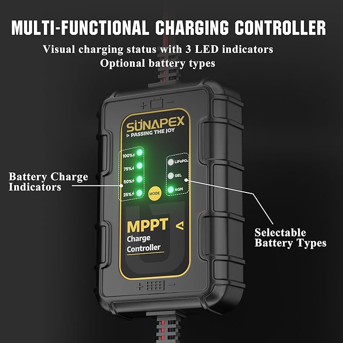 SUNAPEX 20W Flexible Solar Panel with MPPT Charge Controller, Solar Battery Charger Maintainer, 12V Waterproof Solar Trickle Charger for Car, Motorcycle, Boat, Marine, RV, Trailer, Tractor,Truck, etc
