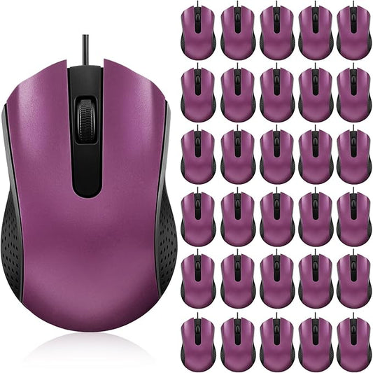 30 Pcs USB Wired Mouse Computer 3 Button Mice Bulk Corded USB Mouse for PC Desktop Laptop Computer Office School Home Classroom Supplies (Purple)