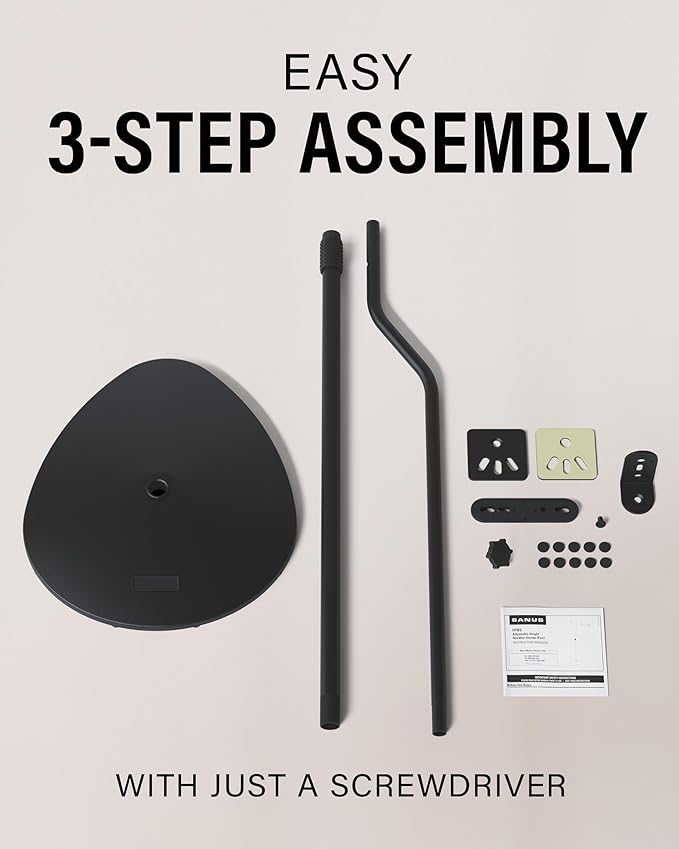 SANUS Speaker Stands Pair for Satellite & Bookshelf Speakers up to 3.5lbs – 10” Height Adjustment – Includes L-Shaped Bracket & Keyhole Adapter for Compatibility – Easy DIY Assembly