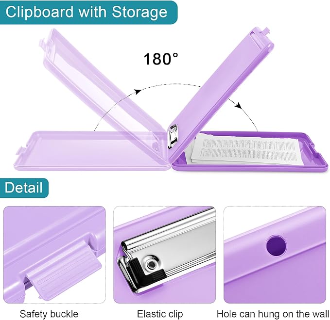 10 Pieces Clipboard with Storage Plastic Storage Clipboard Nursing Clip Board Foldable Clip Board with Low Profile Clip for Home Office School, Size 9.5 x 13.5 Inch(Bright Color)