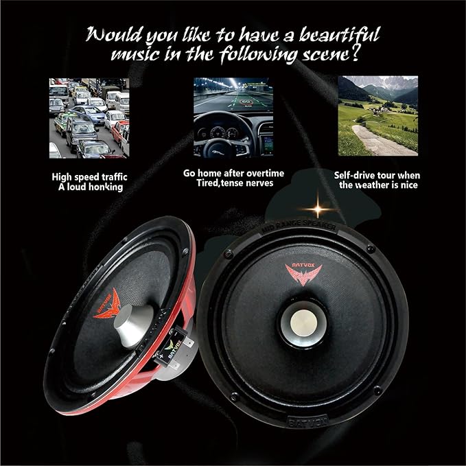 MX65S3 Midrange Loudspeaker 6.5" Silver Bullet, 400W Max, 4 Ohms, Premium Quality Audio Door Speakers for Car or Truck Stereo Sound System, Black (2 Speaker)