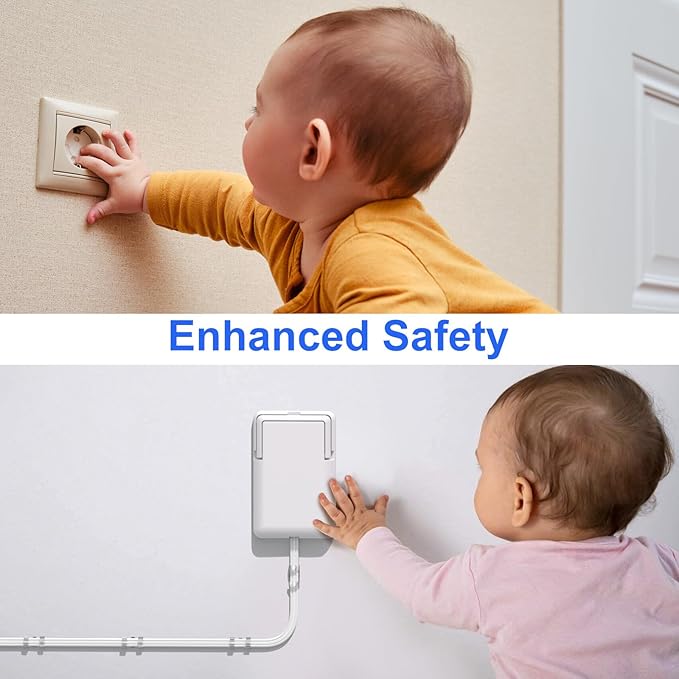 Ultra-Thin Flat Plug & Outlet Concealer, 3ft Slim Extension Cord, Space Saving Power Strip for Tight Spaces, 15A/1625W, Hide Bulky Messy Cords (White)