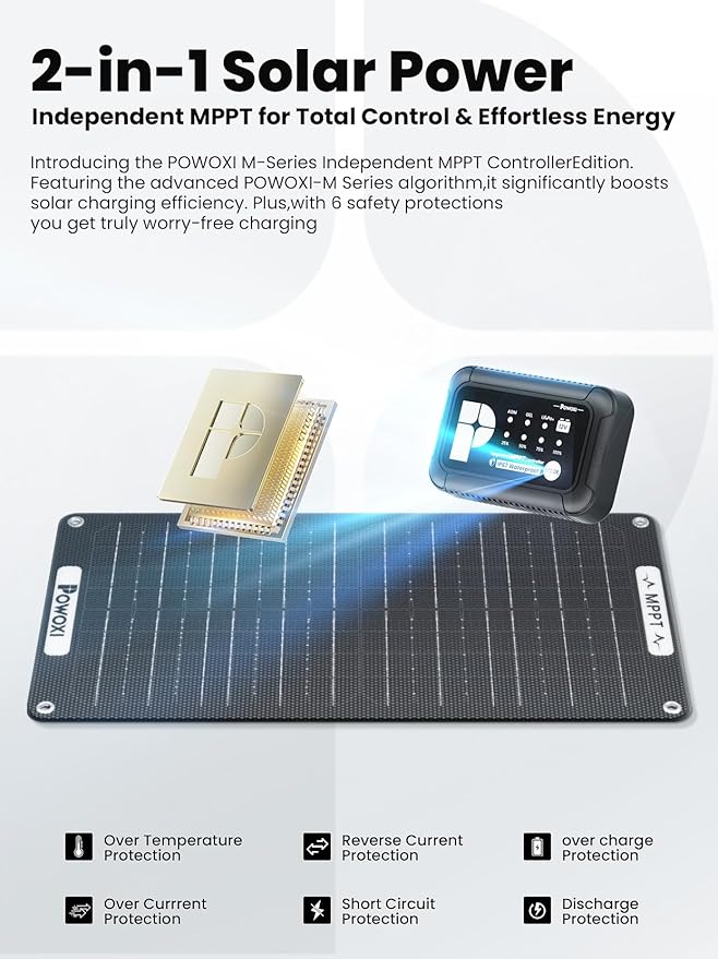 POWOXI 15W Solar Battery Charger: 12V Solar Car Battery Trickle Maintainer - with MPPT Controller Parameter Adjustable - for RV Boat Marine Motorcycle Trailer Truck Tractor - Solar Panel Kit