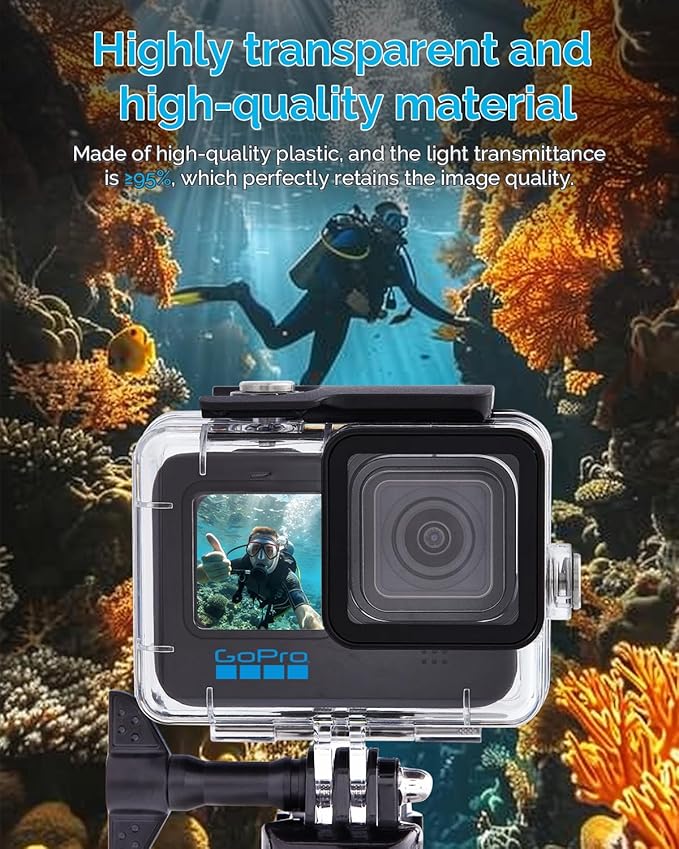 Waterproof House Case with Dive Filters Set and Floating Hand Grip for Gopro Hero 9/10/11/12, Under Water Protective Case Support 60M / 197 FT Deep Diving
