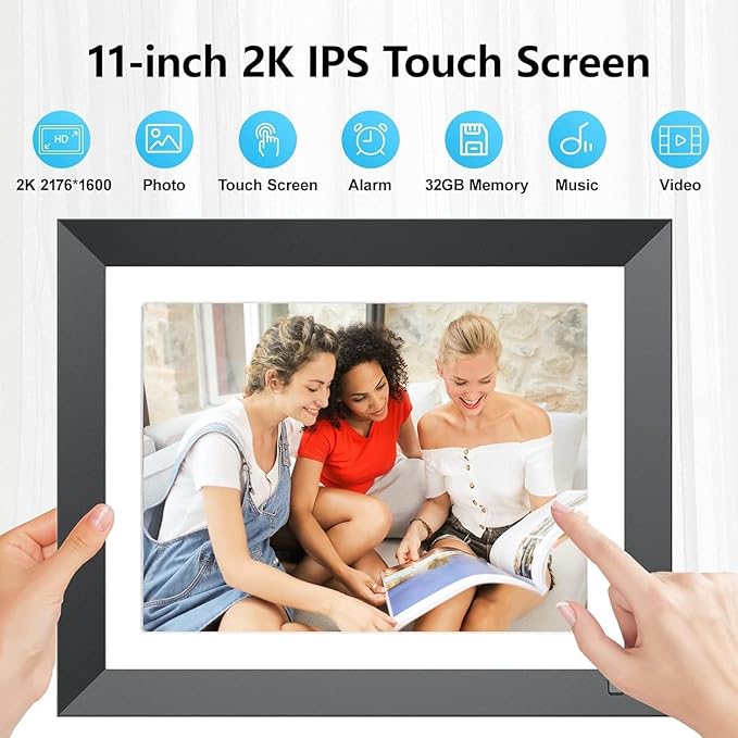 FULLJA Dual-WiFi Digital Photo Frame - 11-inch 32GB 2K Smart Digital Picture Frame, Motion Sensor, Full Function, Sharing Photos and Videos via App/Email Instantly, Unlimited Cloud Storage