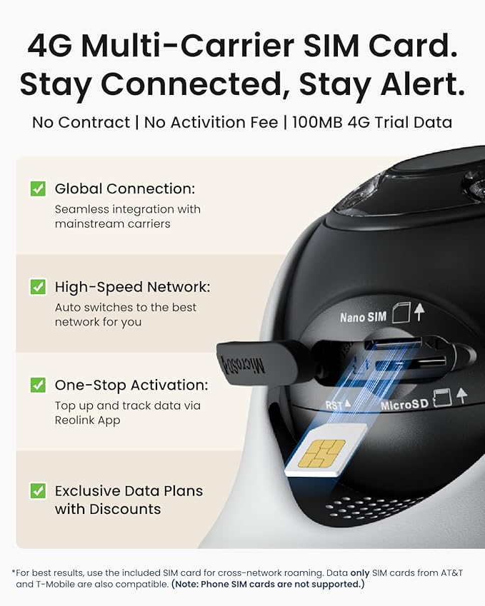 REOLINK 4K 4G LTE 360° Cellular Security Camera Wireless Outdoor +128G SD Card, No WiFi Solar Powered, SIM Card Included, 8MP Color Night Vision, Local/Cloud Storage, Go PT Ultra+Solar Panel 2