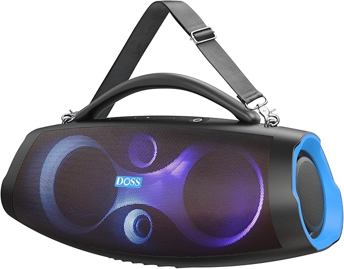 DOSS Extreme Boom Pro D200 240W Peak Outdoor Speaker, Punchy Bass, 26H Playtime, Beat-Synced Light, BT5.4, Stereo Pairing, IPX6 Waterproof for Camping, Beach, Tailgate Party-Blue