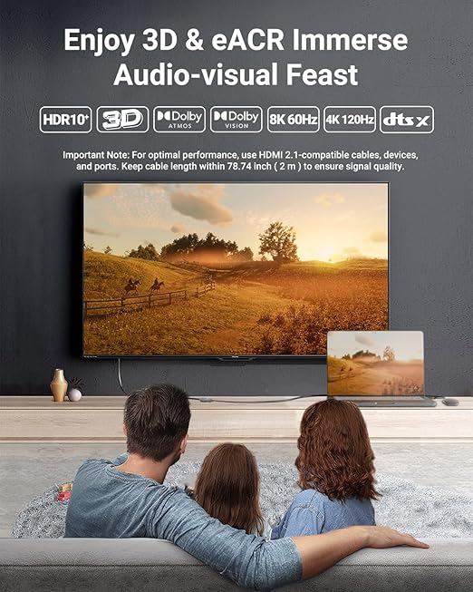 VCELINK 8K Short HDMI Extender Cable 0.6 FT Ideal for Tight Spaces, HDMI Extension Male to Female Adapter, Compatible with Roku TV Stick, HDTV, Game Console, Laptop (1 Pack, 1FT)