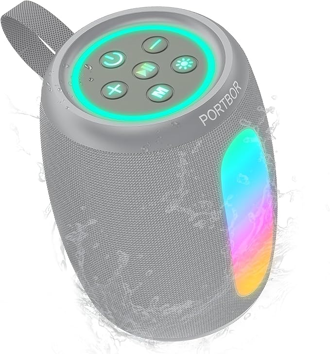 Portable Bluetooth Speaker Wireless, Powerful Stereo Sound Small Speaker with Lights, IPX5 Waterproof, TWS Pairing, BT 5.3 with AUX Input, for Outdoor/Home/Camping/Beach/Shower, Him Her Ideal Gifts