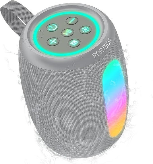 Portable Bluetooth Speaker Wireless, Powerful Stereo Sound Small Speaker with Lights, IPX5 Waterproof, TWS Pairing, BT 5.3 with AUX Input, for Outdoor/Home/Camping/Beach/Shower, Him Her Ideal Gifts
