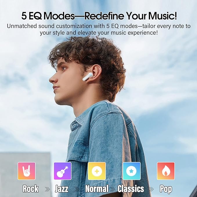 Wireless Earbuds, Bluetooth 5.4 Headphones Multi-Function Touch Screen with 5 EQ Modes, 48H Ear Buds Bass Stereo with ANC Noise Cancelling/Transparency Mode, IPX7 Bluetooth Earbuds, Ivory White