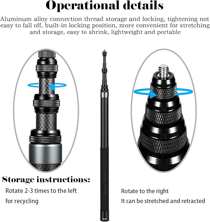 118"/3.0m Extended Invisible Carbon Fiber Selfie Stick for Insta360 x5 x4 Insta 360 x5 x4 x3 x2 x Cameras Accessories (Grey)