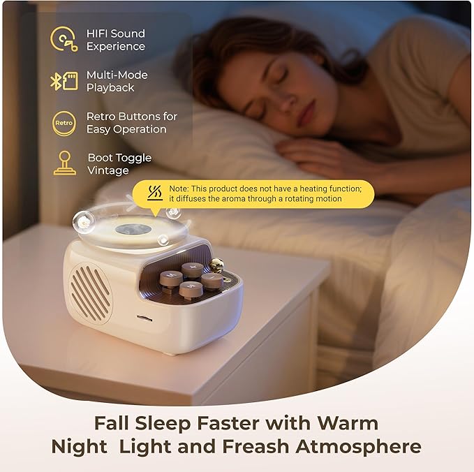 Speakers Bluetooth Wireless, 3 in 1 Protable Cute Speakers with Aromatic Tray, Vintage Record Player Look, Adjustable Ambient Lights for Home Office Decor, Gifts for Mother, Girlfriend, Men