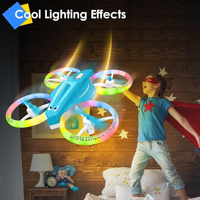 Drone, Mini Drone for Kid and Beginner with Led Light, Small Indoor Rc Drone with 360 Flip, 2 Batteries, One Key Take Off Landing, Kids Flying Toy Gift for Boy and Girl（Light Blue)