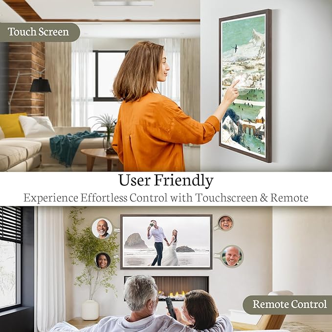 BSIMB 32 Inch Large Digital Picture Frame, Touchscreen 64GB 1920x1080 FHD WiFi Photo Frame Electronic Display Remote Control, Share Pictures/Videos via App/USB/SD Easy Setup Gifts for Mom, Dark Wood