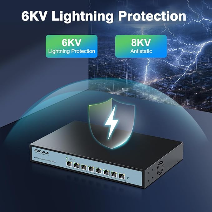 8 Port 10Gb Easy Web Managed Switch, 8 x 10G RJ-45 Ports, 160Gbps Bandwidth, Support LACP, VLAN, QoS, 10G/5G/2.5G/1000M/100M Auto-Negotiation, Multi-Gigabit Managed Ethernet Switch