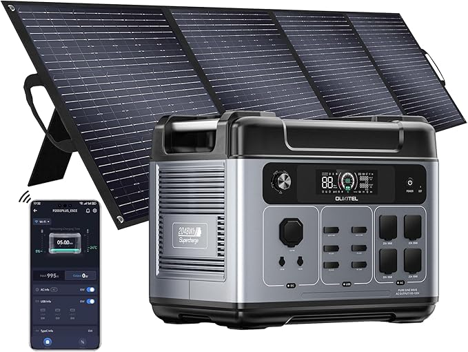 OUKITEL P2001 PLUS 2400W Portable Power Station, 2048Wh Large Capacity Solar Generator with 200W Solar Panel,LiFePO4 (LFP) Battery, AC/DC BMS Emergency Power Station for Home Backup, Camping