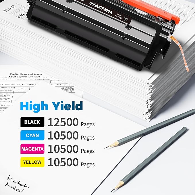 655A Toner Cartridges 4 Pack Replacement for HP 655A CF450A CF451A CF452A CF453A Compatible with HP Color LaserJet Enterprise M652dn M652n M653dh M653dn M653x M681f M681z M682z M681dh (B,C,M,Y)
