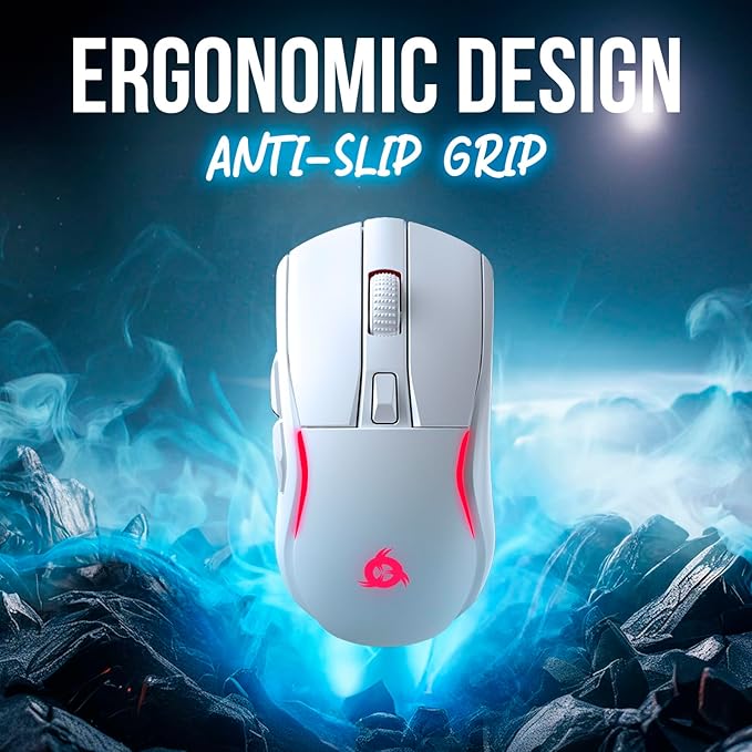 KLIM Blaze Y RGB Rechargeable Wireless Gaming Mouse with Charging Dock - High-Precision Sensor and Long-Lasting Battery - Up to 6000 DPI - PC Gaming Mouse - Wired and Wireless Mouse for PC - White