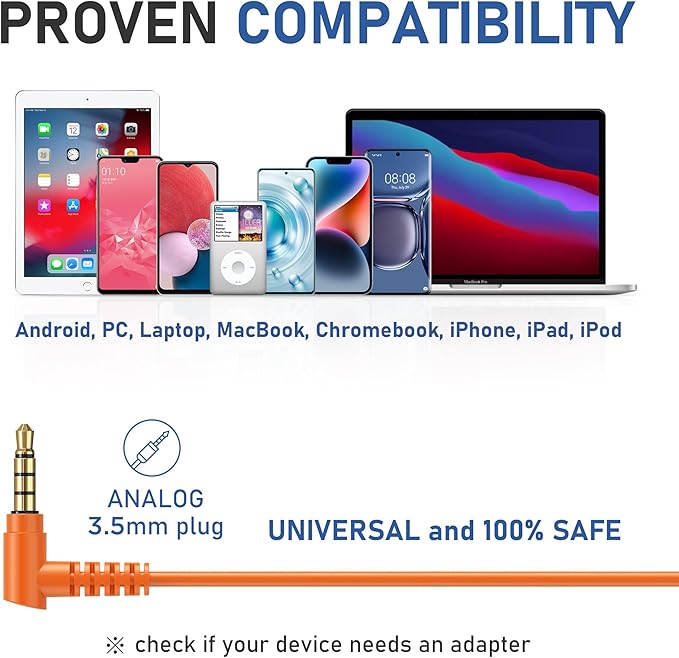 LUDOS Zenith Wired Earbuds in-Ear Headphones, 2 Years Warranty, Earphones with Microphone, Corded for 3.5mm Jack Ear Buds for iPhone, Samsung, Computer, Laptop, Kids, School Students, Woman - Orange