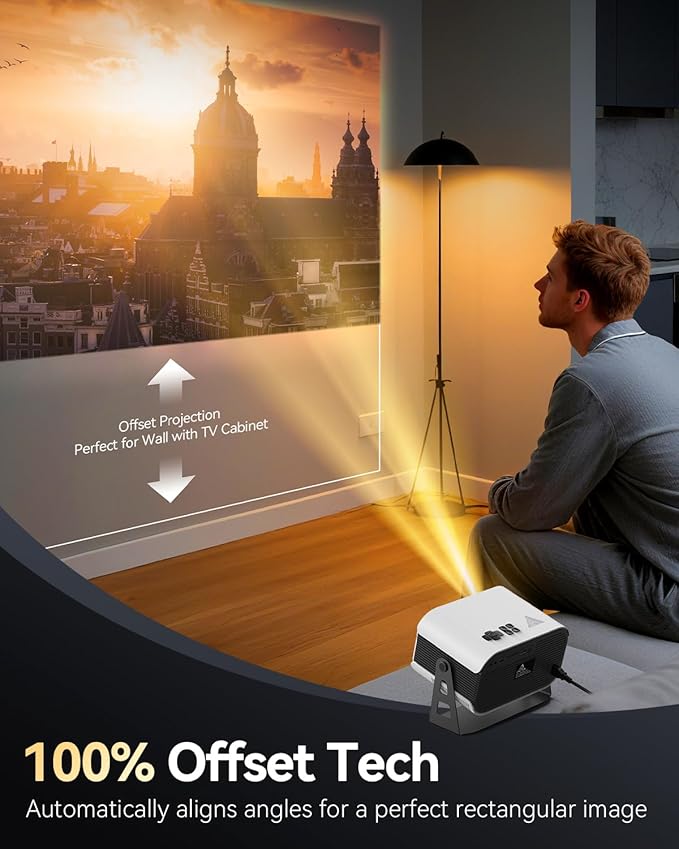 [Electric Focus Auto Keystone]AXIS Pro Flex 4K Projector with WiFi and Bluetooth, [100% Offset & 360 Rotating Stand]Dolby Audio Outdoor Movie Projector Compatible with Smartphone,Laptop,Fire Stick,PS5