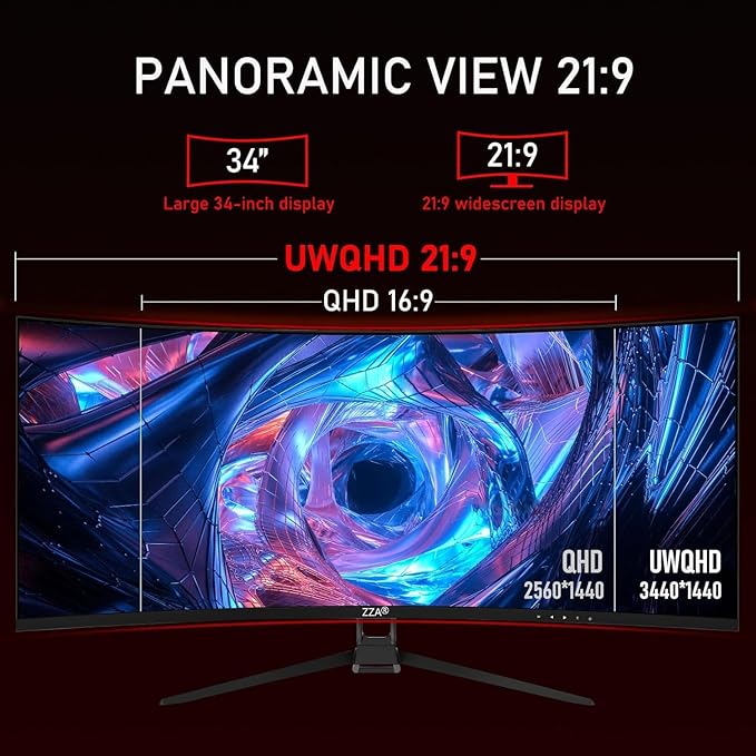 34 Inch Curved Gaming Monitor/WQHD Ultrawide Monitor - Immersive Gaming Experience with 165Hz Refresh Rate, VA Panel, and AMD FreeSync Premium | HDR10 | 99% sRGB | 3440x1440/PBP Mode