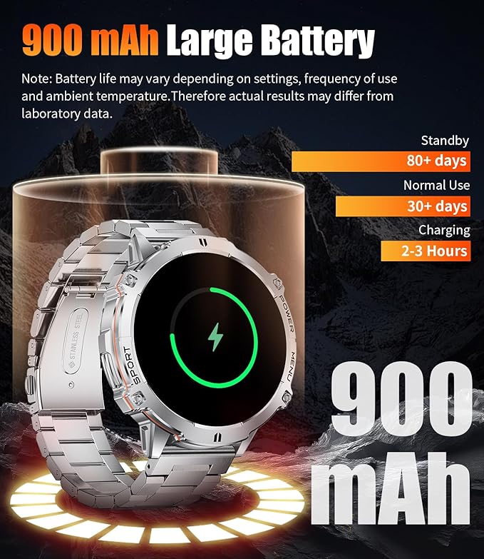 LIGE Smart Watches for Men with Compass/Barometer, 1,73'' HD AMOLED Large Display 3ATM Military Smartwatch with 900mAh Battery, 130+ Sports Modes, 24/7 Heart Rate/Sleep Monitor for Android iOS, Silver
