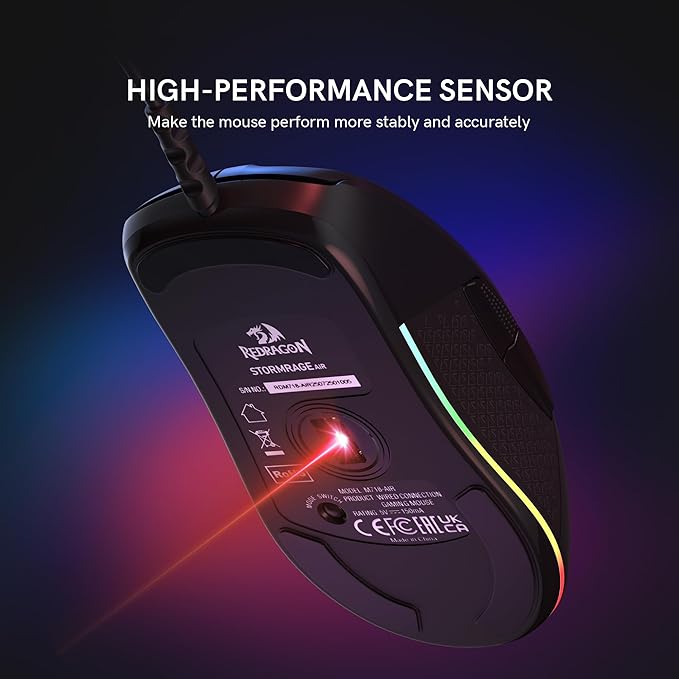 Redragon Wired Gaming Mouse, Black PC Gaming Mice with RGB Backlits, 7 Programmable Macro Buttons, Max 12800 DPI, 1000Hz Polling Rate, Cool Corded Optical Mouse for Computer/PC/Laptop/Gamer, M718-AIR