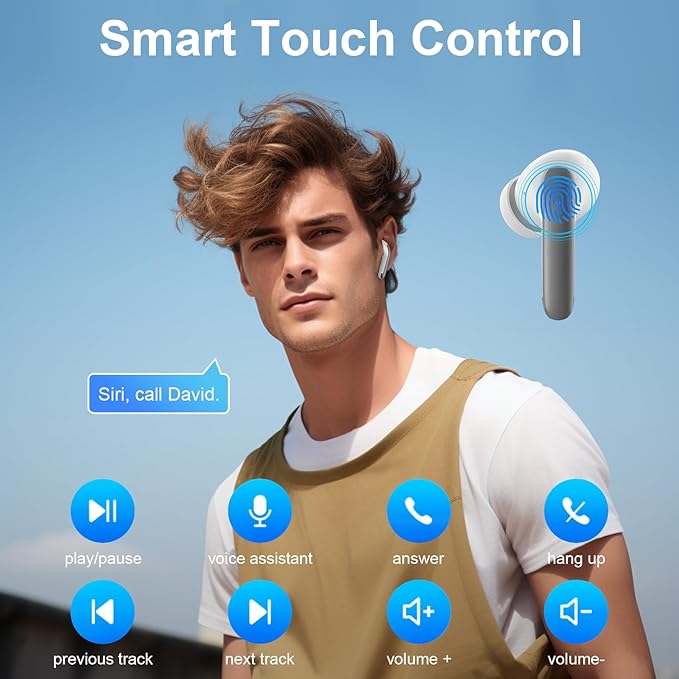 Wireless Earbuds for Samsung Galaxy S25 S24 Ultra, Bluetooth 5.3 Headphones Bass Stereo Noise Canceling Ear Buds with Mic LED Display, IPX7 Waterproof in Ear Earphones for Phone Laptop Sports Workout