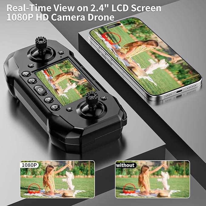Drone with Camera for Adults, 1080P HD Drones with LCD Screen Controller with 8GB SD Card, Brushless Motors Quadcopter for Beginners, Stable Hover, Waypoint Fly, One-Key Takeoff/Landing, Portable Drone for Kids