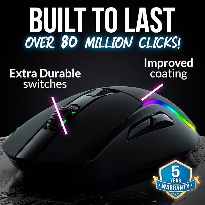 KLIM Blaze Y RGB Rechargeable Wireless Gaming Mouse with Charging Dock - RGB, High-Precision Sensor, Long-Lasting Battery - Up to 6000 DPI - Great PC Gaming Mouse - Wired and Wireless