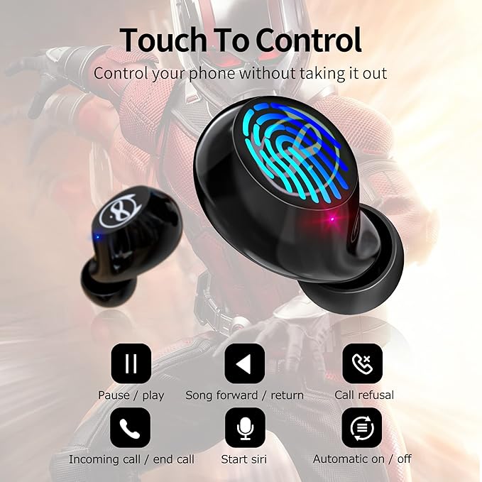 Wireless Earbuds for Small Ears, Touch Control Headset Stereo Sound in-Ear Wireless Headphones, Bluetooth 5.0 Noise Reduction Earphones with Cartoon Blinking Eyes Iron People Charging Case