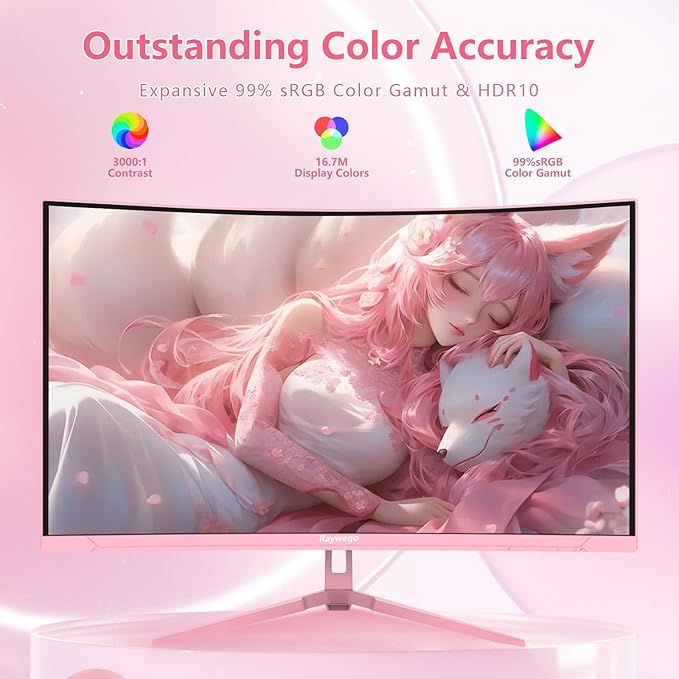 Pink Curved Gaming Monitor 180Hz 1ms,Frameless 1080P Gaming Monitor 27 inch,4000:1 Contrast Ratio,FreeSync Crosshair/Timer/FPS/RTS,Tilt Adjustable(DP Cable Included)