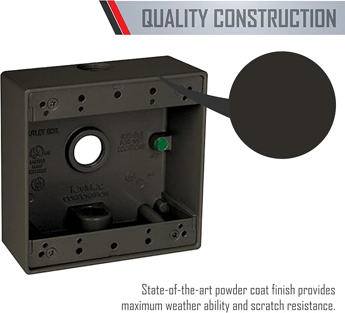 2-Gang Weatherproof Box, Three 3/4 in. Outlets, Bronze