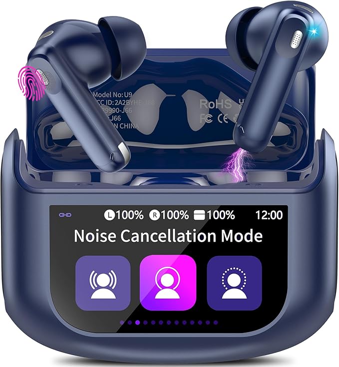 Wireless Earbuds, Bluetooth 5.4 Ear Buds with Multifunctional Touch Screen, 48H Bass Stereo Headphones with ANC/ENC Noise Cancelling/Transparency Mode, IPX7 Earphones with 5 EQ Modes, Dark Blue