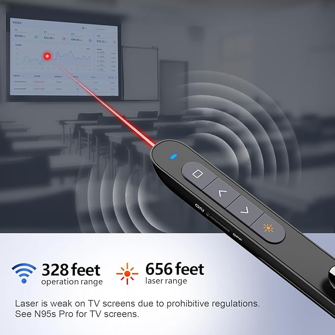 Norwii N76 Rechargeable Presentation clicker with Pointer, Long Range Presentation Remote, Wireless Presenter for PowerPoint Presentations, Slide Control (Black with Red Light)