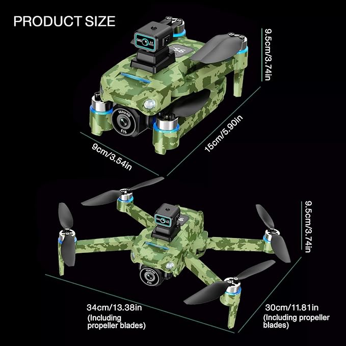 Drone with Camera 4k, GPS HD Drones for Adults, Remote Controller with Screen, Obstacle Avoidance, Brushless Motor FPV, 5G Transmission, 3 Battery, Professional (Army Green)