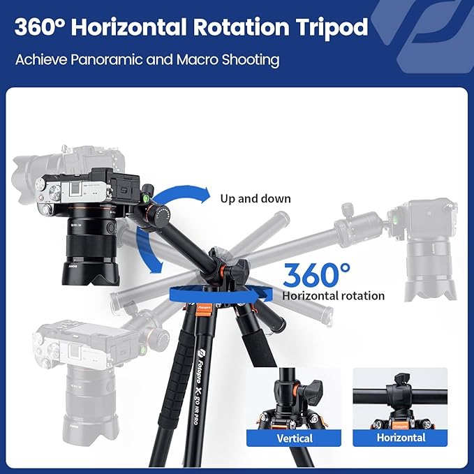 Fotopro 75 Inch Horizontal Camera Tripod Aluminum 360 Degree Ball Head Quick Release Plate DSLR Tripod for Travel Camera Video Camcorder