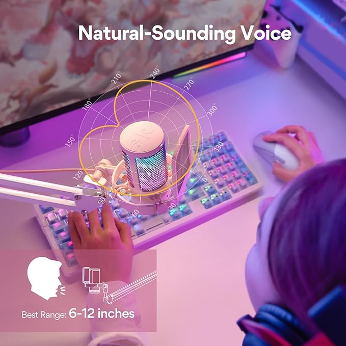 MAONO Gaming USB Microphone with Noise Cancellation, Streaming mic for PC Computer MAC PS4 PS5, All-in-One Kit with Mute, Monitor for Recording, Podcast, Twitch, YouTube, Discord, DGM20S Pink