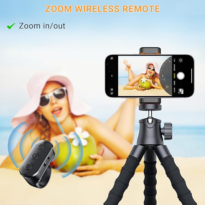 Flexible Phone Tripod with Zoom Wireless Remote for iPhone Video Recording, Mini Octopus Camera Stand for Content Creator, Bendable 360° Adjustable Phone Mount, Filming/Vlogging/YouTube/TikTok/Travel