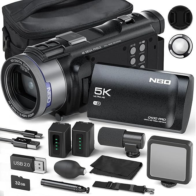 5K Camcorder Video Camera 48MP - WiFi, 3" 270° IPS Screen, 16X Zoom Autofocus & Anti-Shake, with 32GB Card & Mic, 2 Batteries, Vlogging Camera Recorder for YouTube Photography (Black)