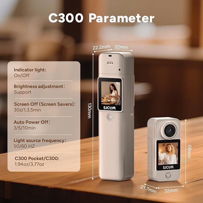 SJCAM C300 Standard Combo,4K Pocket Action Camera,7Hour Power,6-Axis Stabilization,Dual-Touch Screen Body Camera for travel,sport,blog,Waterproof,Youtube Live Streaming,Magnetic Werable,64G card,White