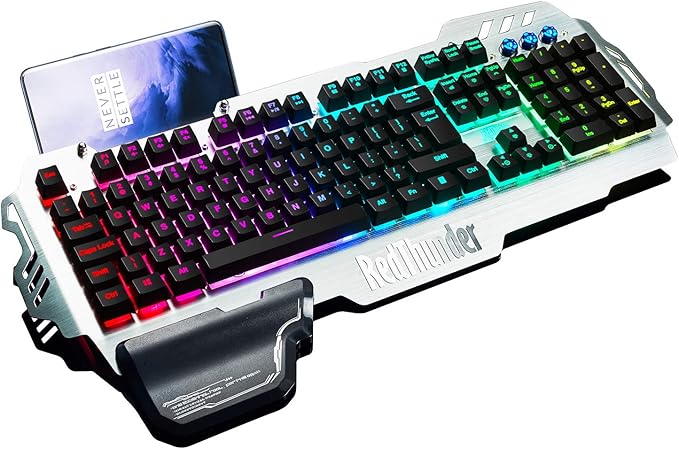 RedThunder K900 Gaming Keyboard, RGB Backlit Semi-Mechanical with Wrist Rest, Water-Resistant USB Wired Hybrid Ergonomic, Teclado Gamer for Desktop Computer PC Mac PS4